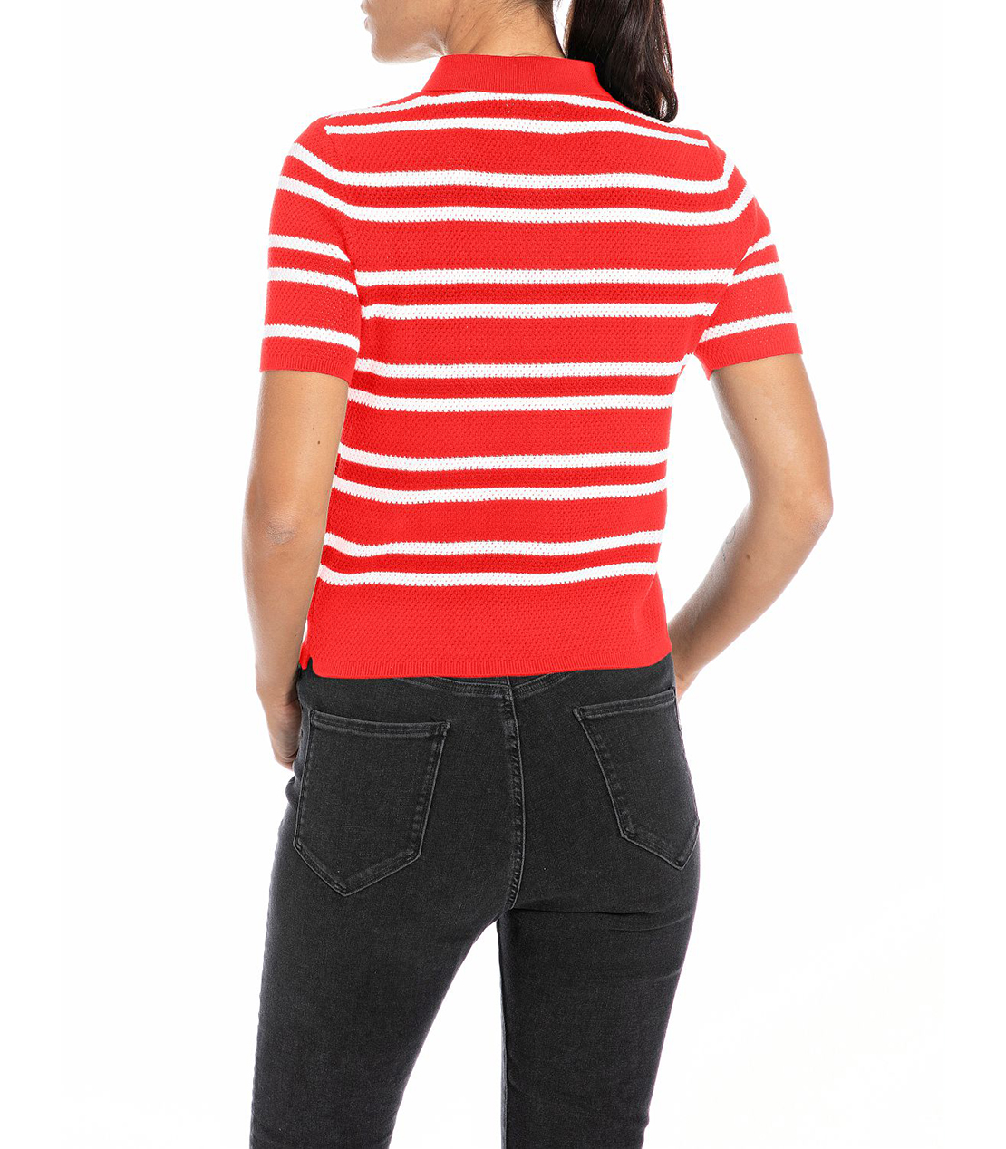 ボーダー柄スリムフィットポロシャツ 詳細画像 レッド&times;バター 2